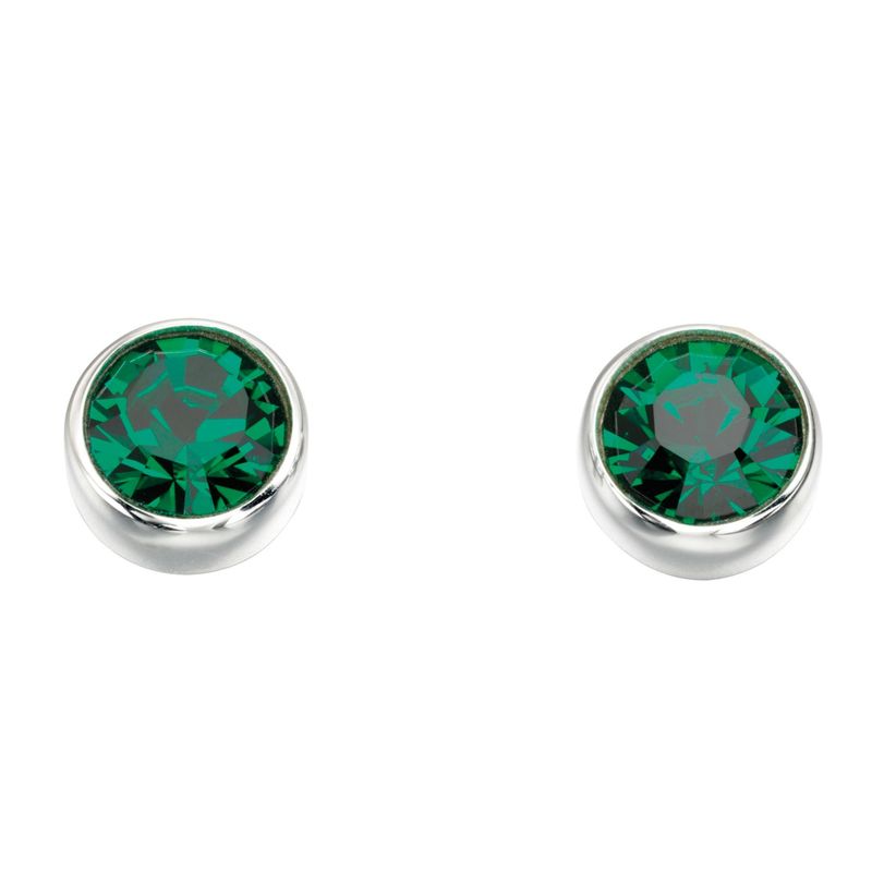 Silver Emerald Crystal May Birthstone Studs