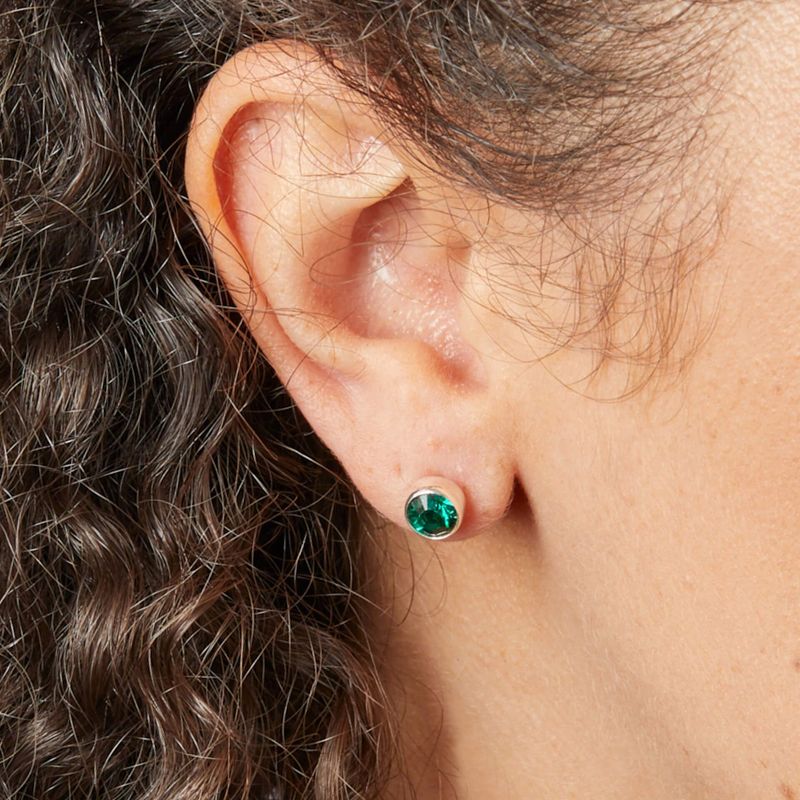 Silver Emerald Crystal May Birthstone Studs