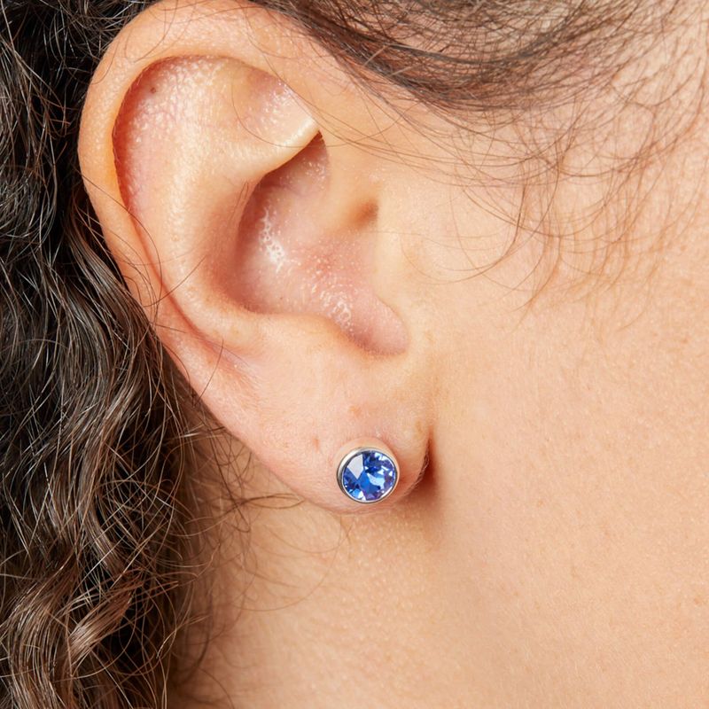 Silver Sapphire Crystal September Birthstone Stud Earrings