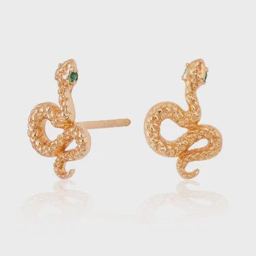 Snake Stud Earrings With Green Eyes