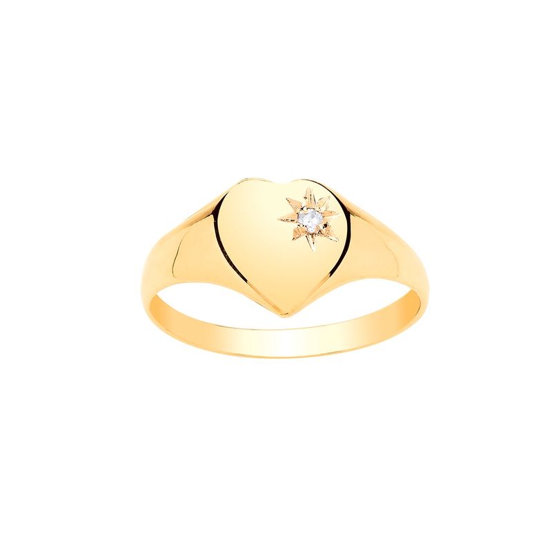 9ct Gold Girls Heart Signet Ring with Diamond