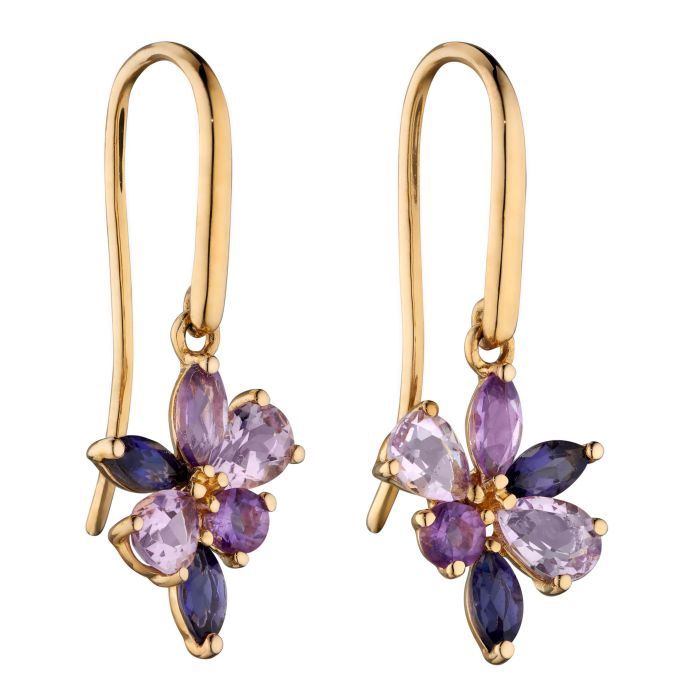 9ct Yellow Gold Amethyst Cluster Earrings