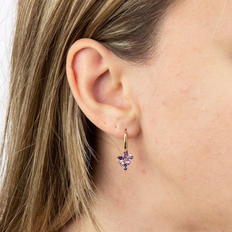 9ct Yellow Gold Amethyst Cluster Earrings