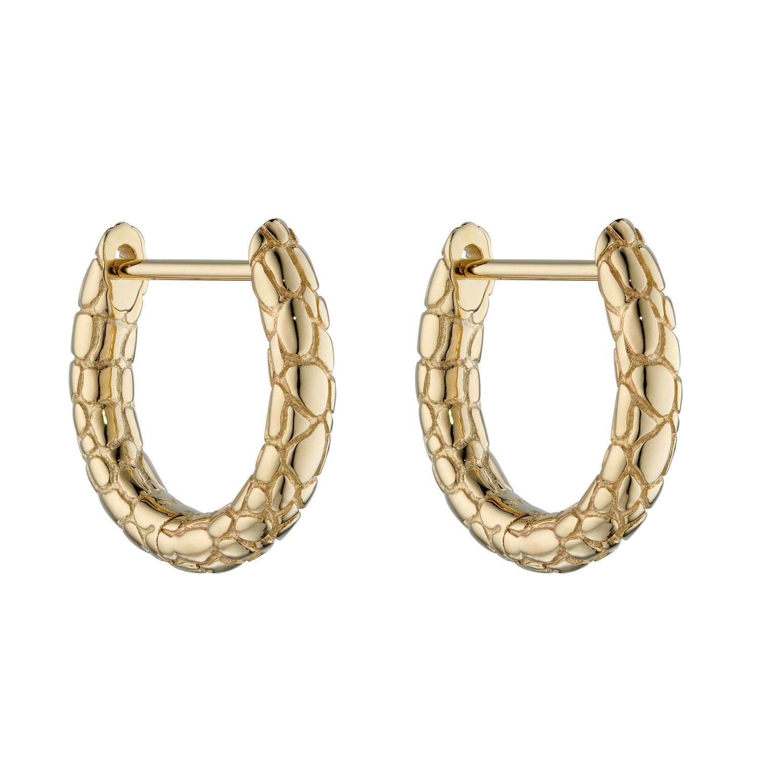 Snakeskin Huggie Hoop Earrings 9ct Gold