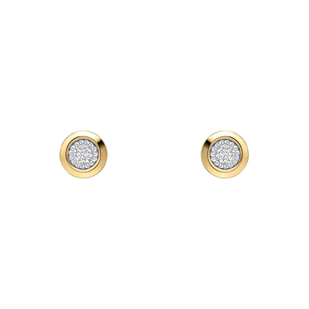 Round Bezel Diamond Stud Earrings 9ct Gold