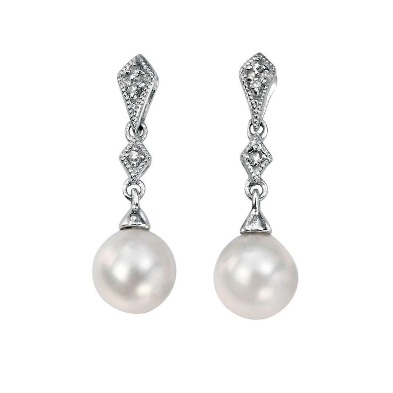 Pearl and Diamond Drop Earrings 9ct Gold