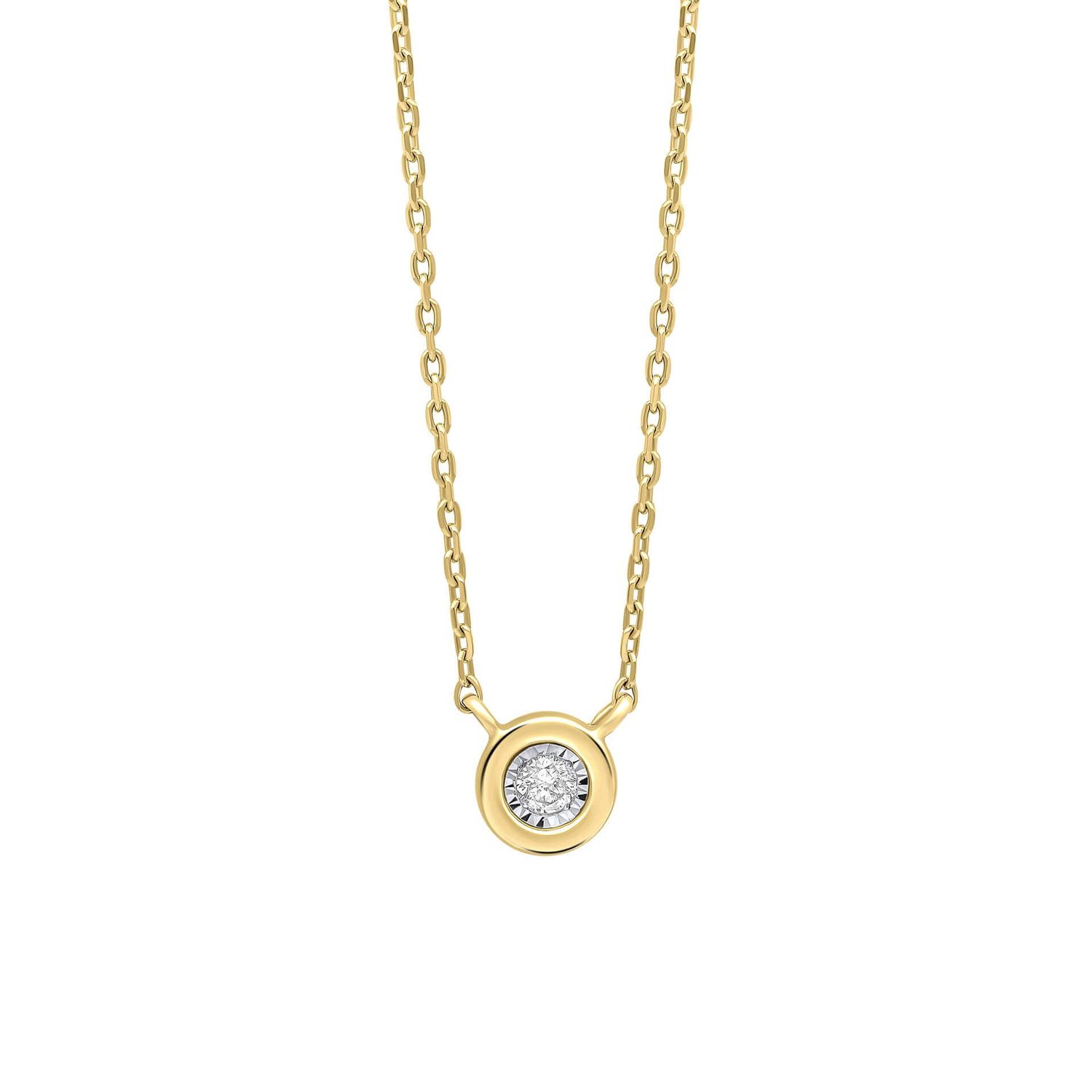 Round Bezel Diamond Necklace 9ct Gold