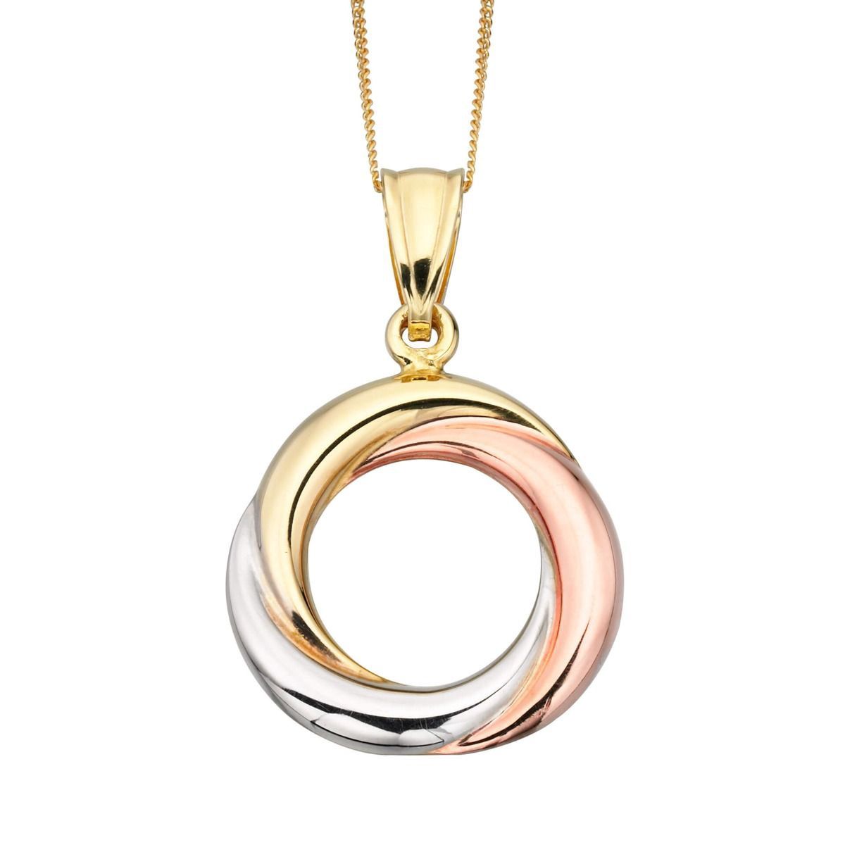 Three-Tone Open Circle Pendant 9ct Gold