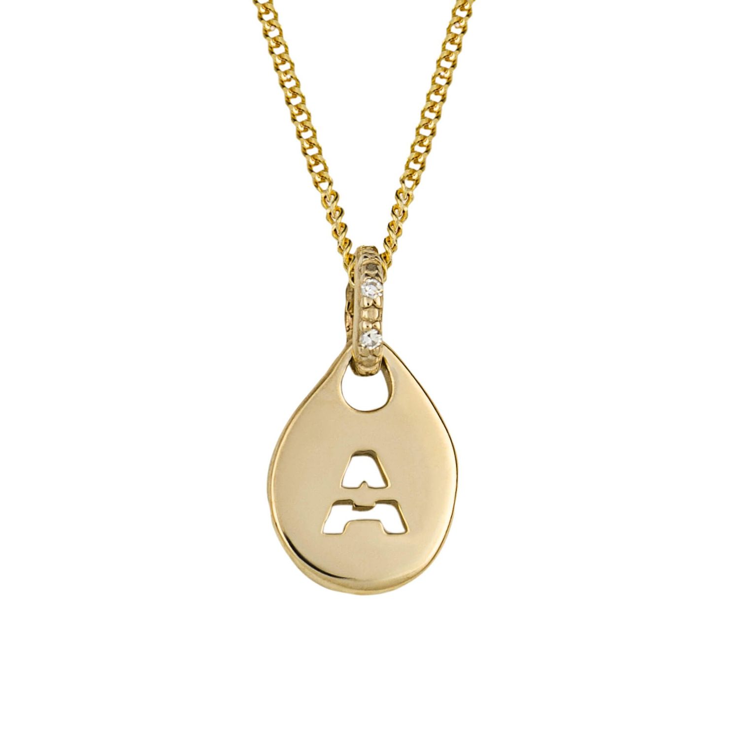 Initial Tag with Diamond Set Bale 9ct Yellow Gold, Initial: A