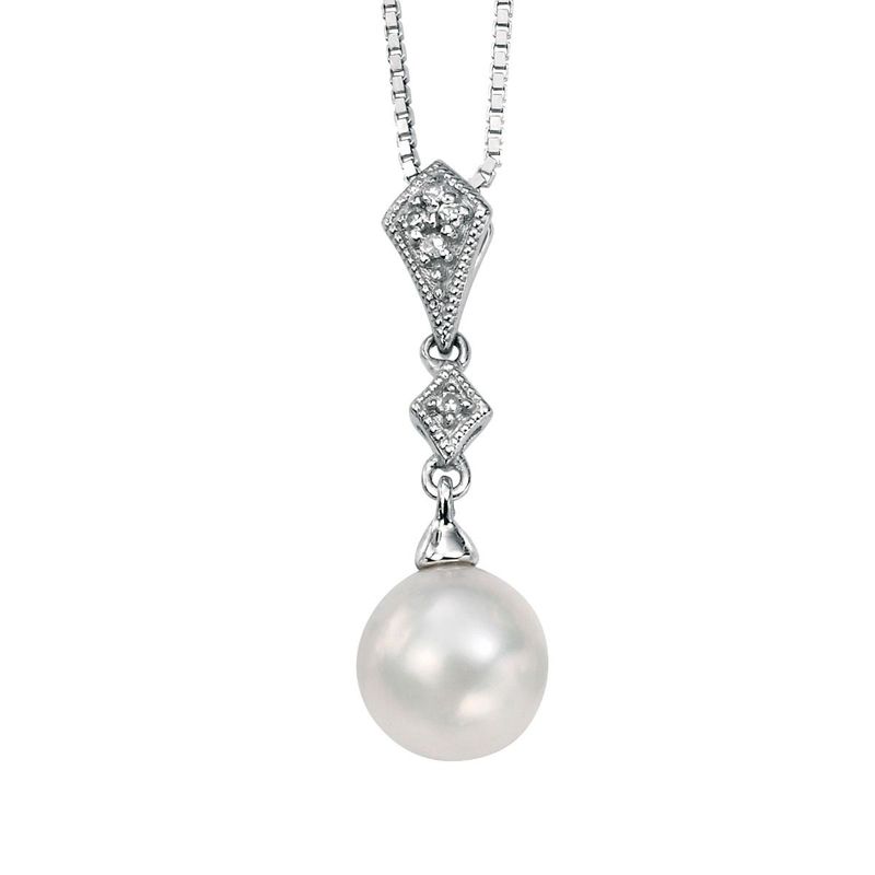 Pearl and Diamond Drop Pendant 9ct White Gold