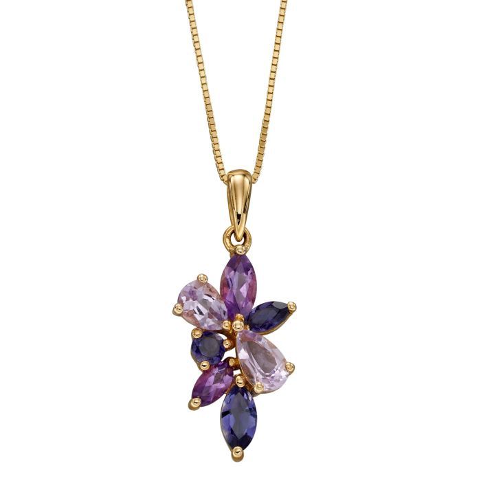 9ct Yellow Gold Amethyst Cluster Pendant