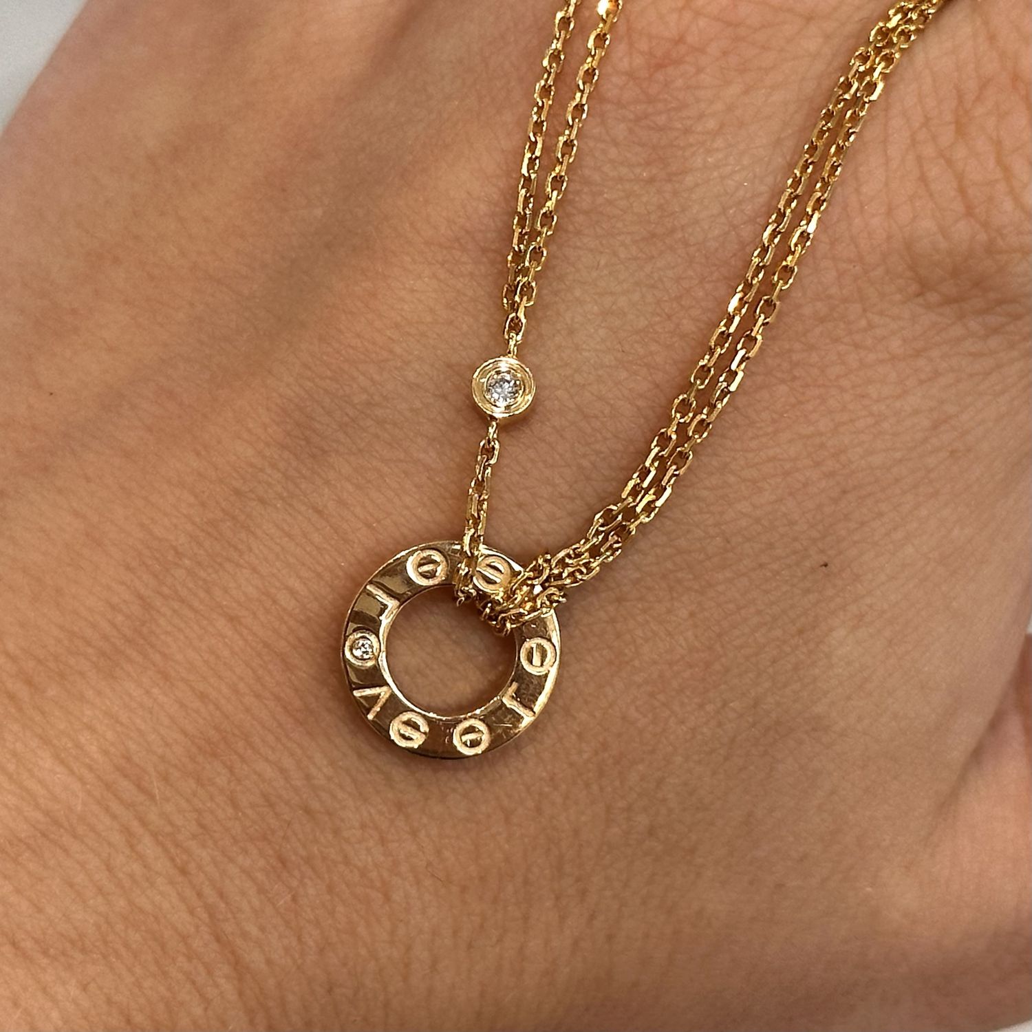 Pre-Owned 18ct Yellow Gold Cartier 0.03ct Diamond Love Necklace 16&quot;