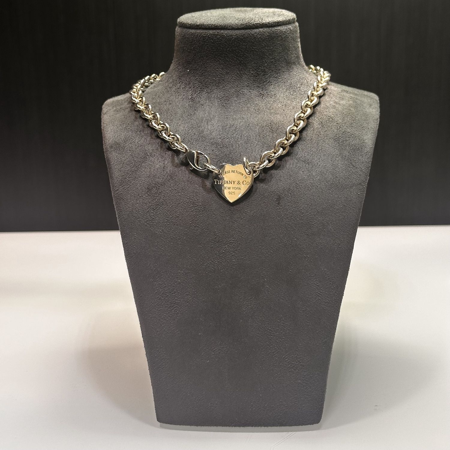 Pre-Owned Tiffany&amp;Co Silver Heart Tag Belcher Choker