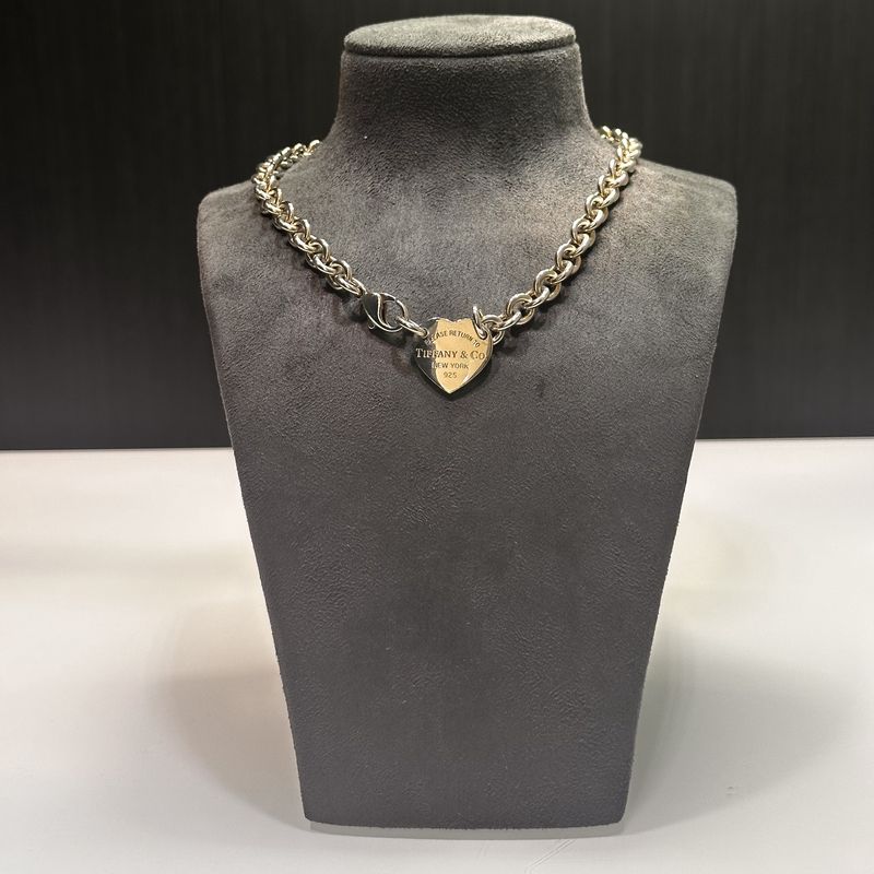 Pre-Owned Tiffany&amp;Co Silver Heart Tag Belcher Choker