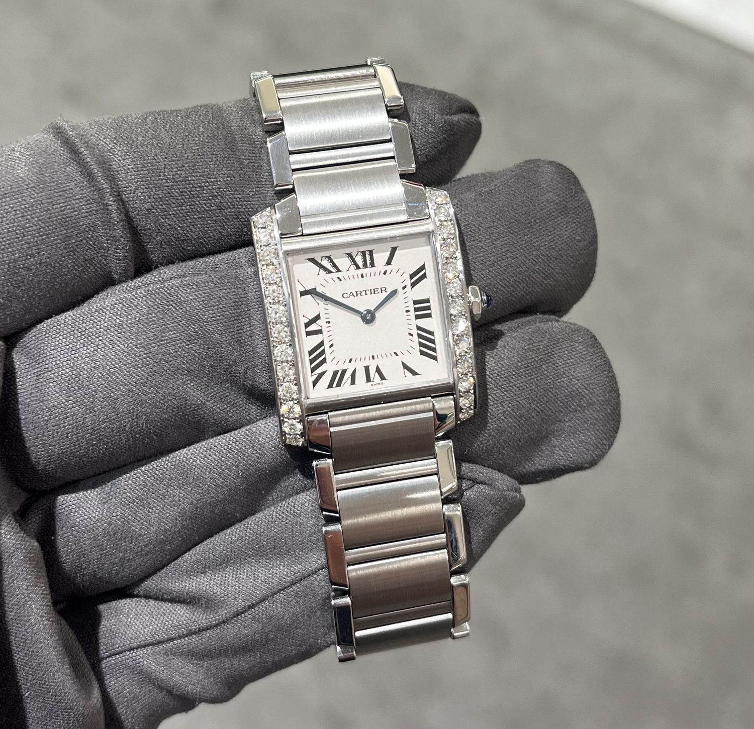 Pre-Owned Cartier Tank Mid-Size Custom Diamond Set Case 2301
