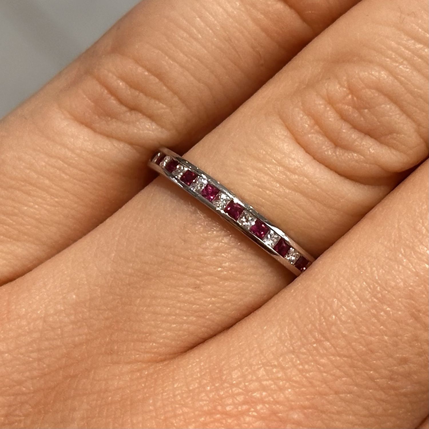 18ct White Gold Ruby and Diamonds Half Eternity Ring