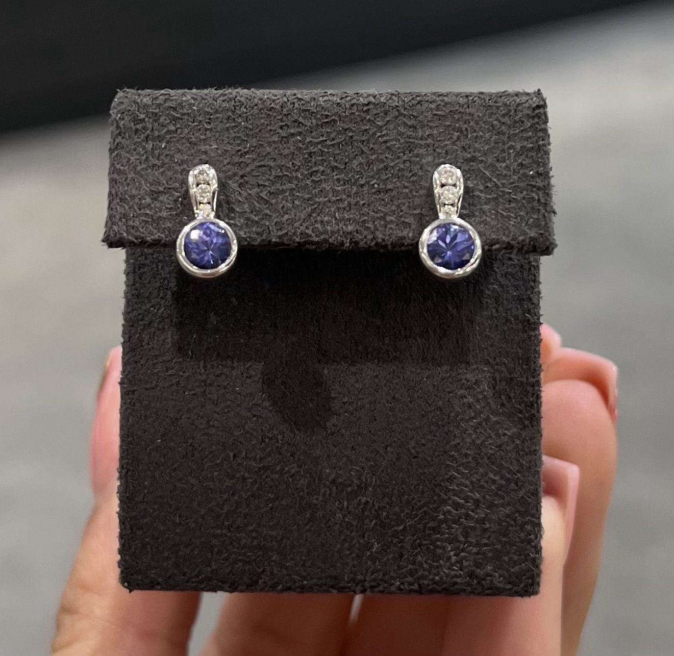 Pre-Owned 18ct White Gold 0.62ct Tanzanite &amp; 0.08ct Diamond Earrings