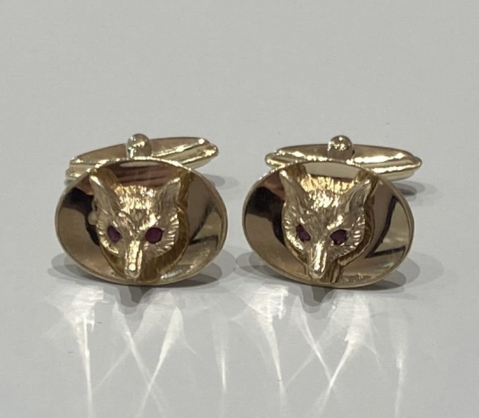 Pre-Owned 9ct Yellow Gold Ruby Vintage Fox Cuff Links Circa 1978