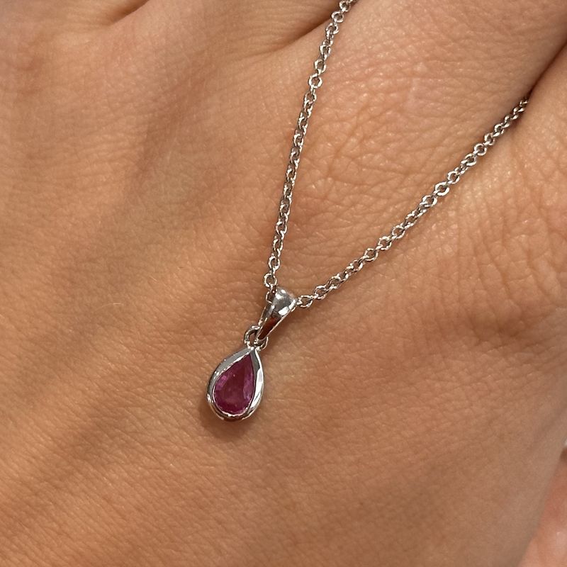9ct White Gold Pear Shape Pink Sapphire Pendant