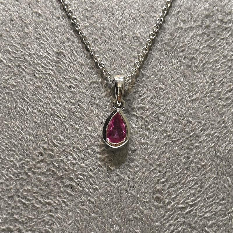 9ct White Gold Pear Shape Pink Sapphire Pendant