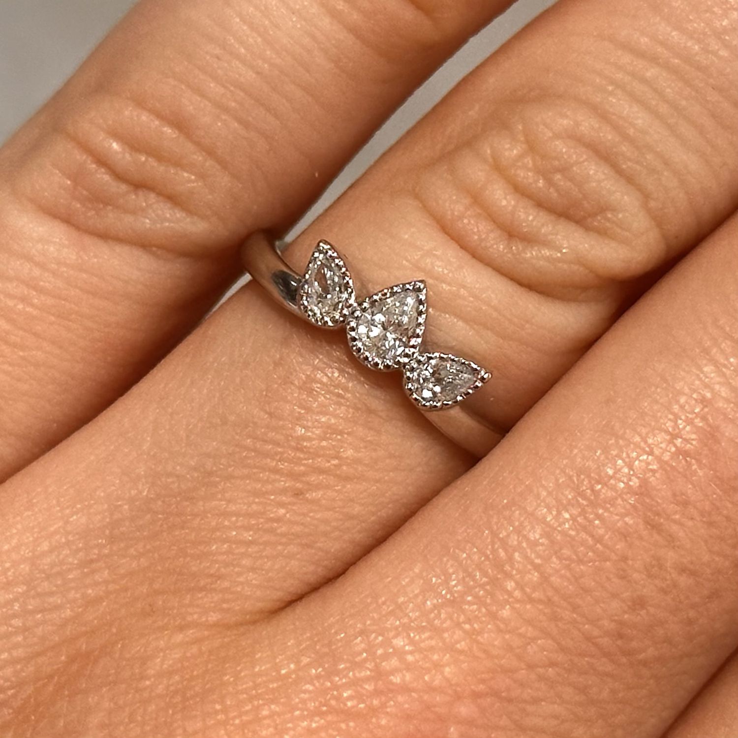 18ct White Gold Diamond Pear Trilogy Ring 0.33ct