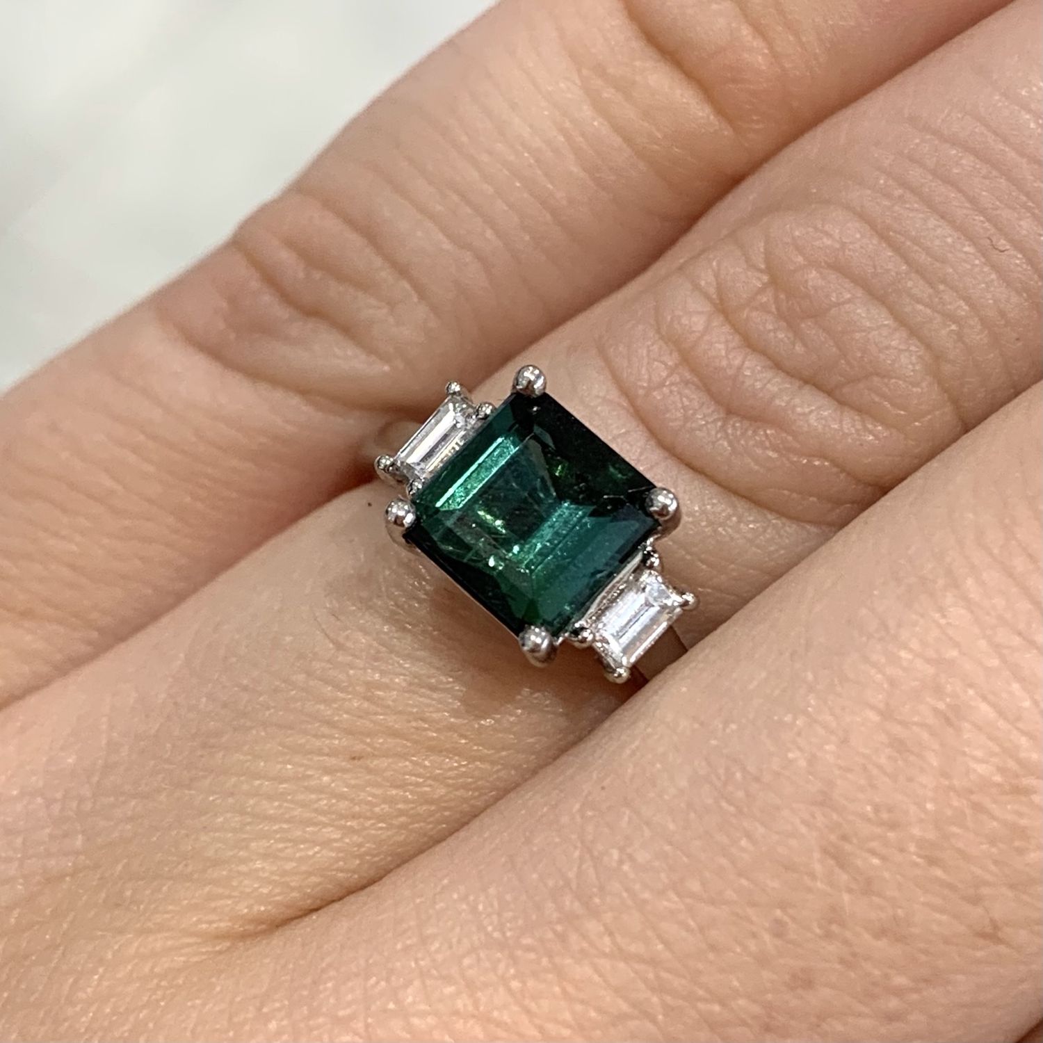 Platinum Green Tourmaline 2.06ct &amp; 0.20ct Diamonds Ring