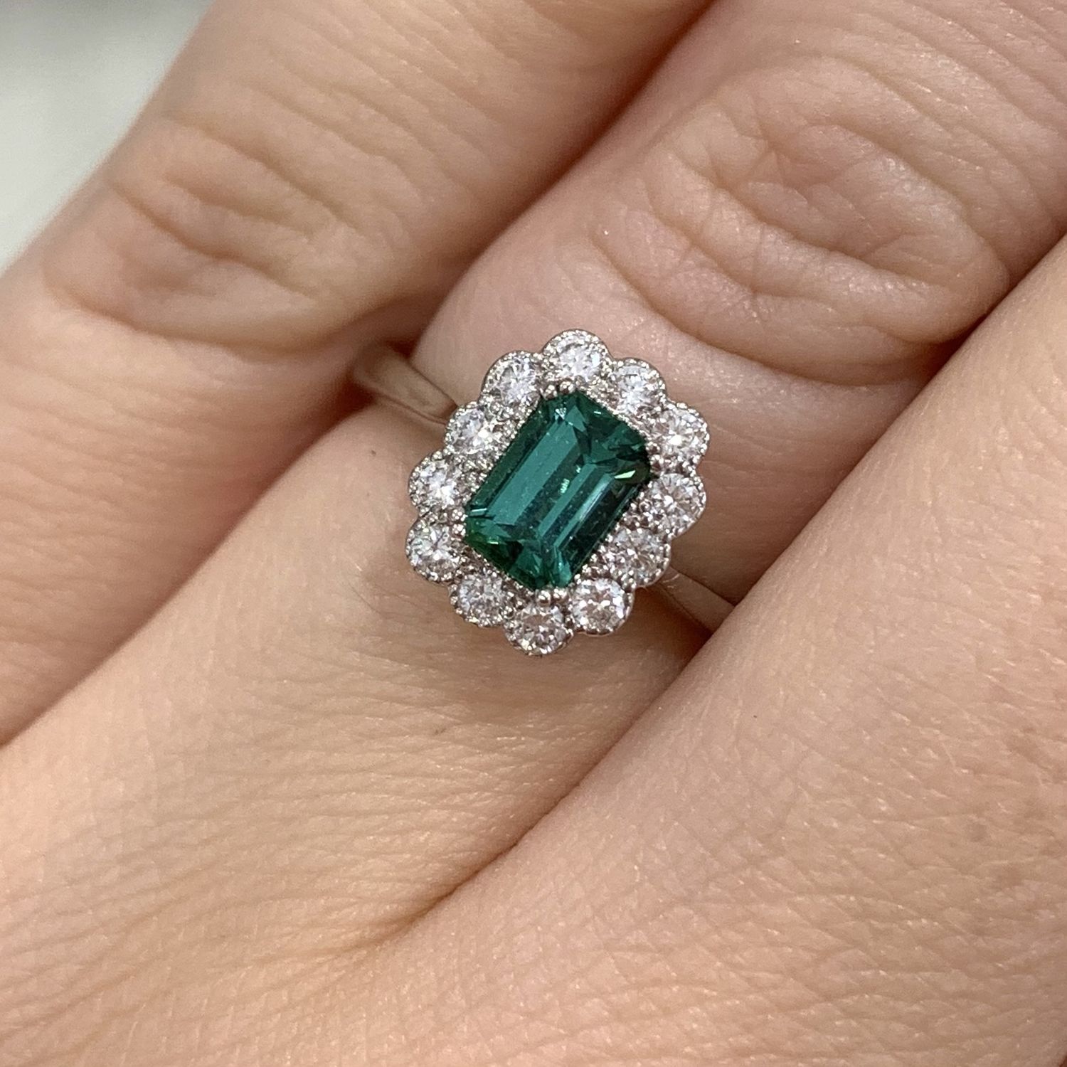 18ct White Gold Lagoon Tourmaline &amp; Diamond Ring