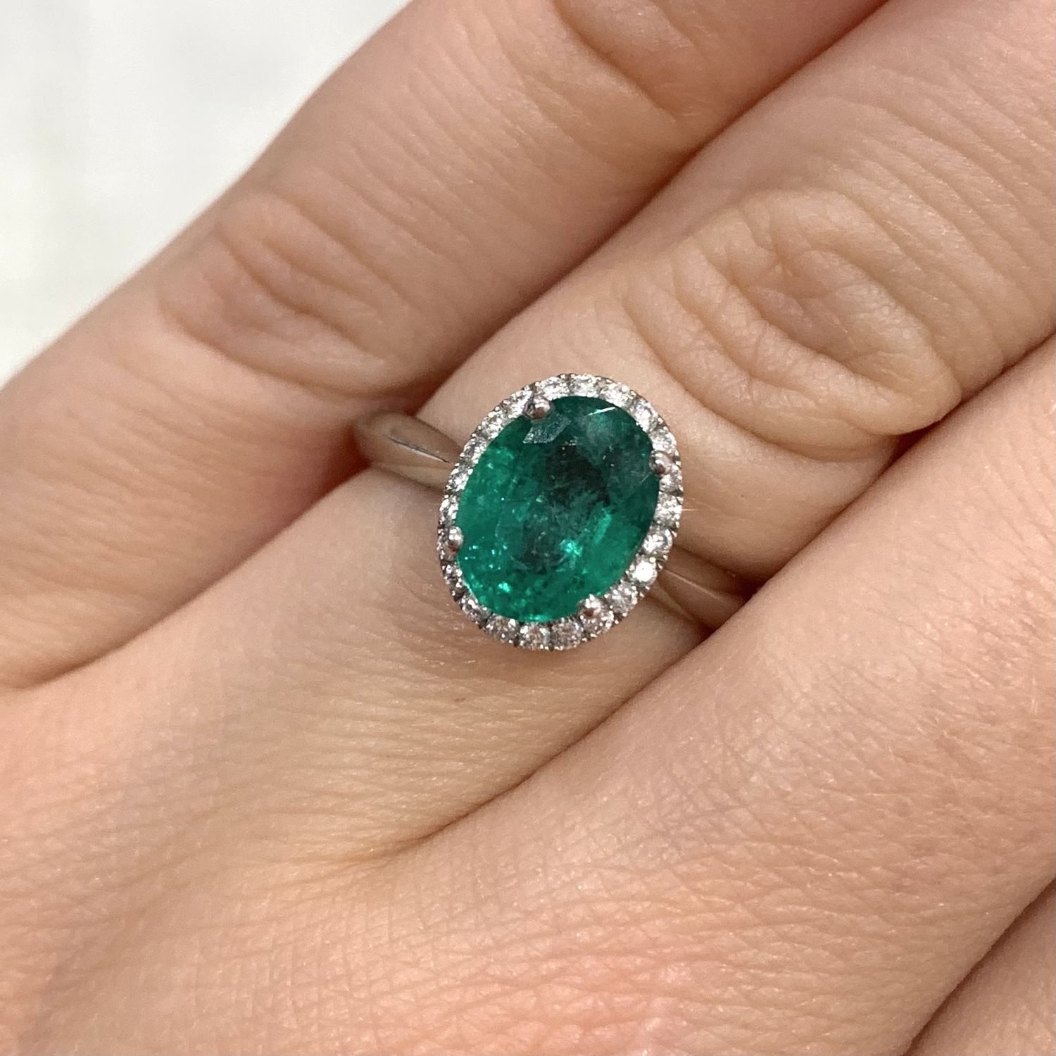 Platinum Emerald 1.84ct &amp; Diamonds 0.17ct Halo Ring