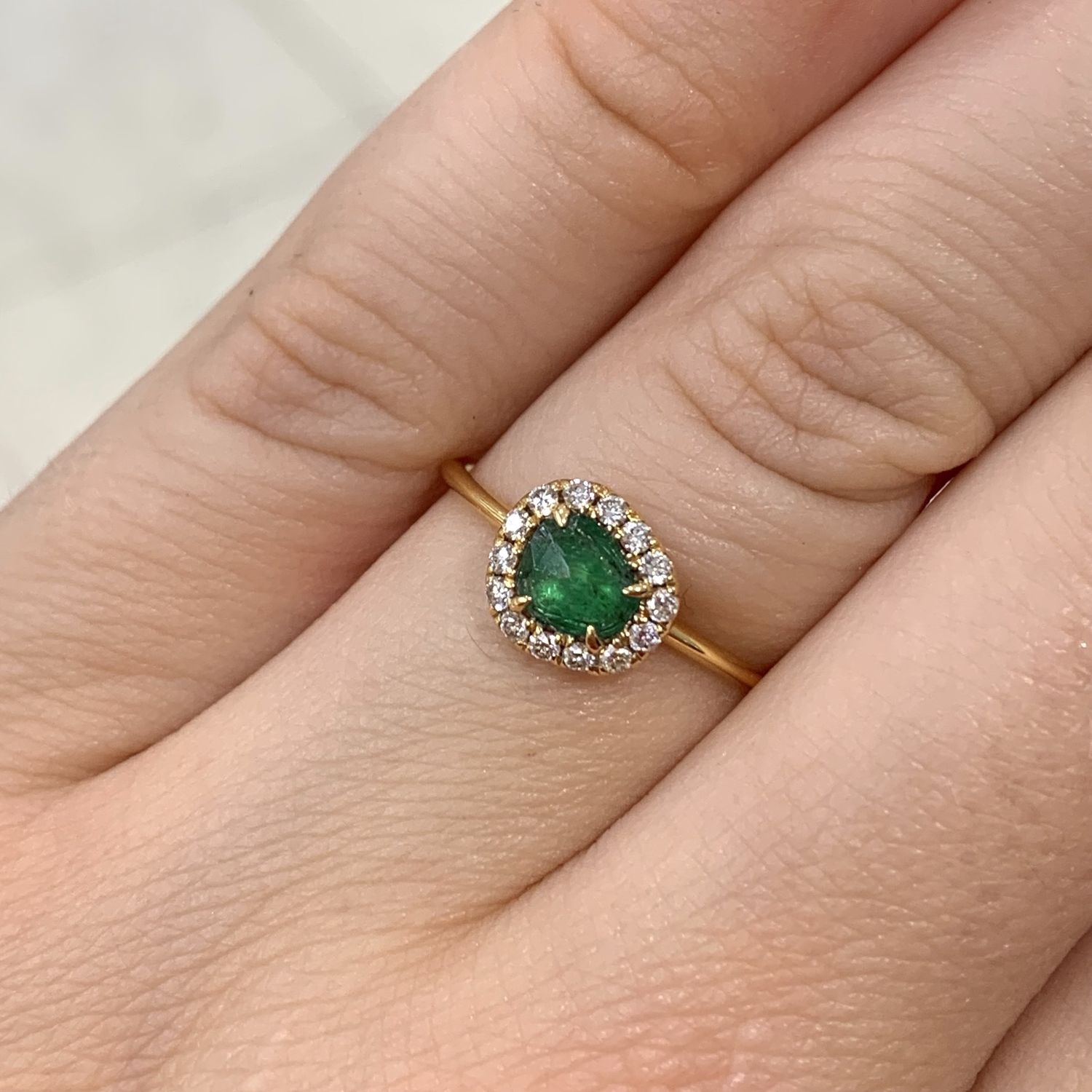 18ct Yellow Gold Rosecut Emerald &amp; Diamond Ring