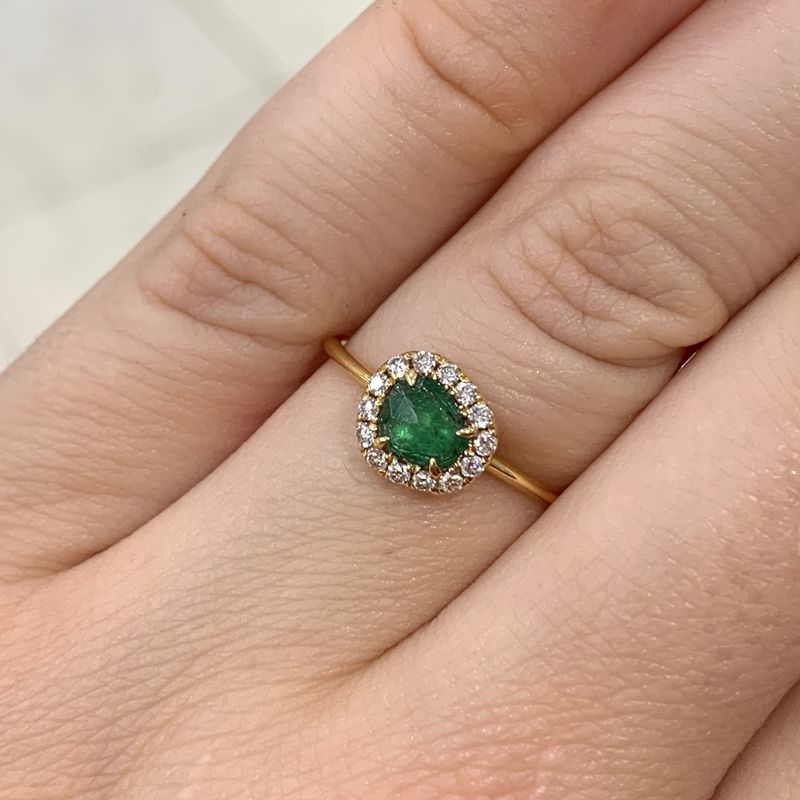 18ct Yellow Gold Rosecut Emerald &amp; Diamond Ring