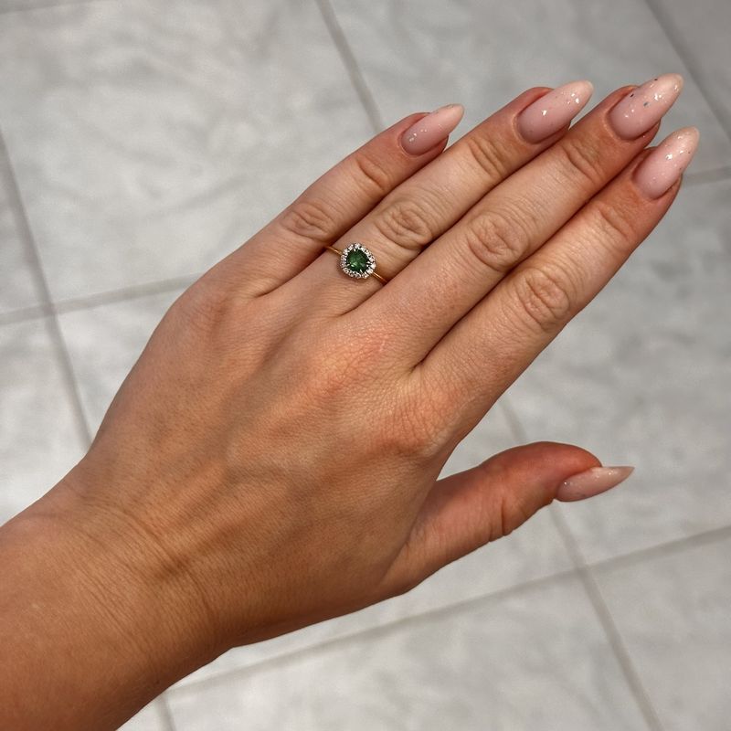 18ct Yellow Gold Rosecut Emerald &amp; Diamond Ring