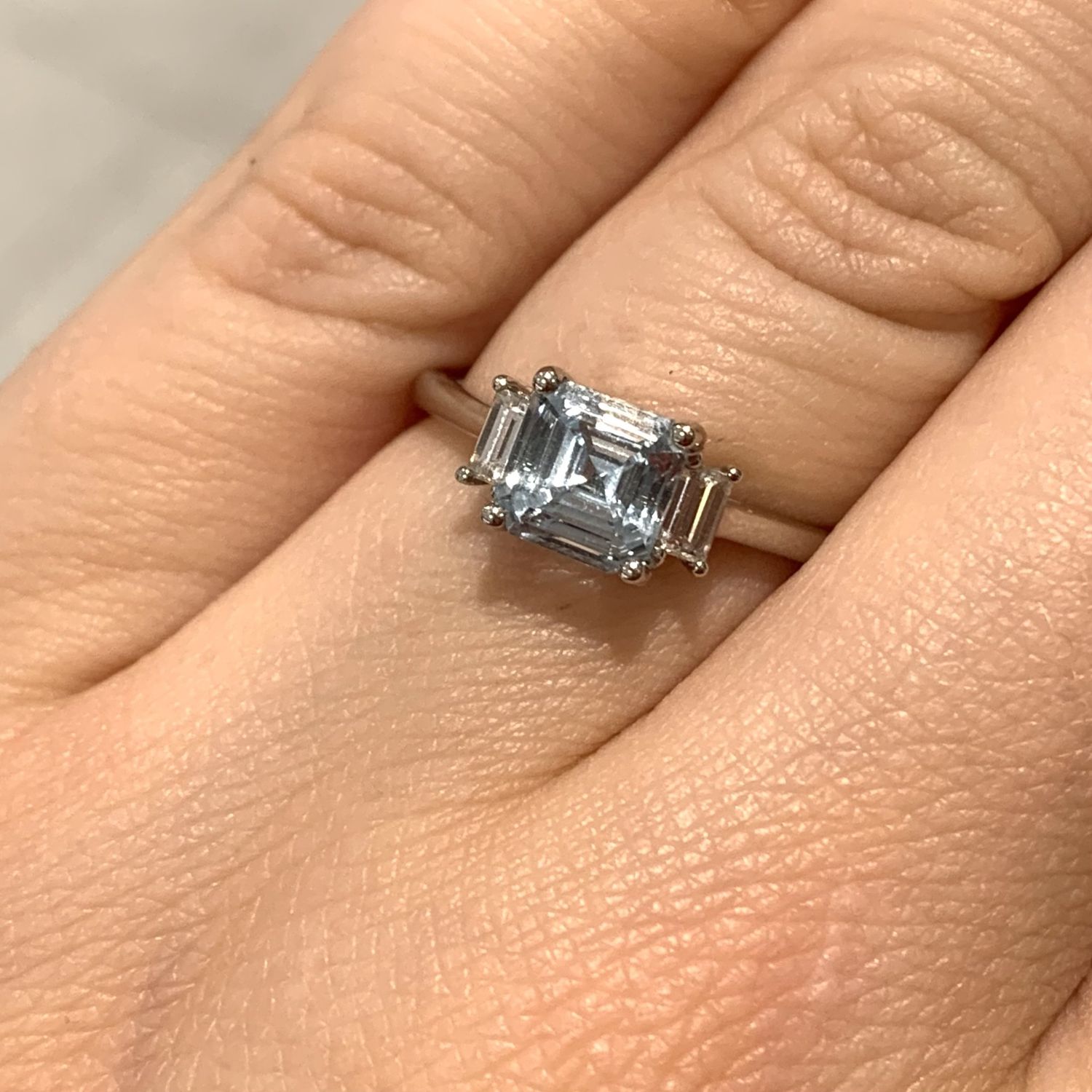 Platinum Aquamarine 1.06ct &amp; Diamonds 0.20ct Trilogy Ring