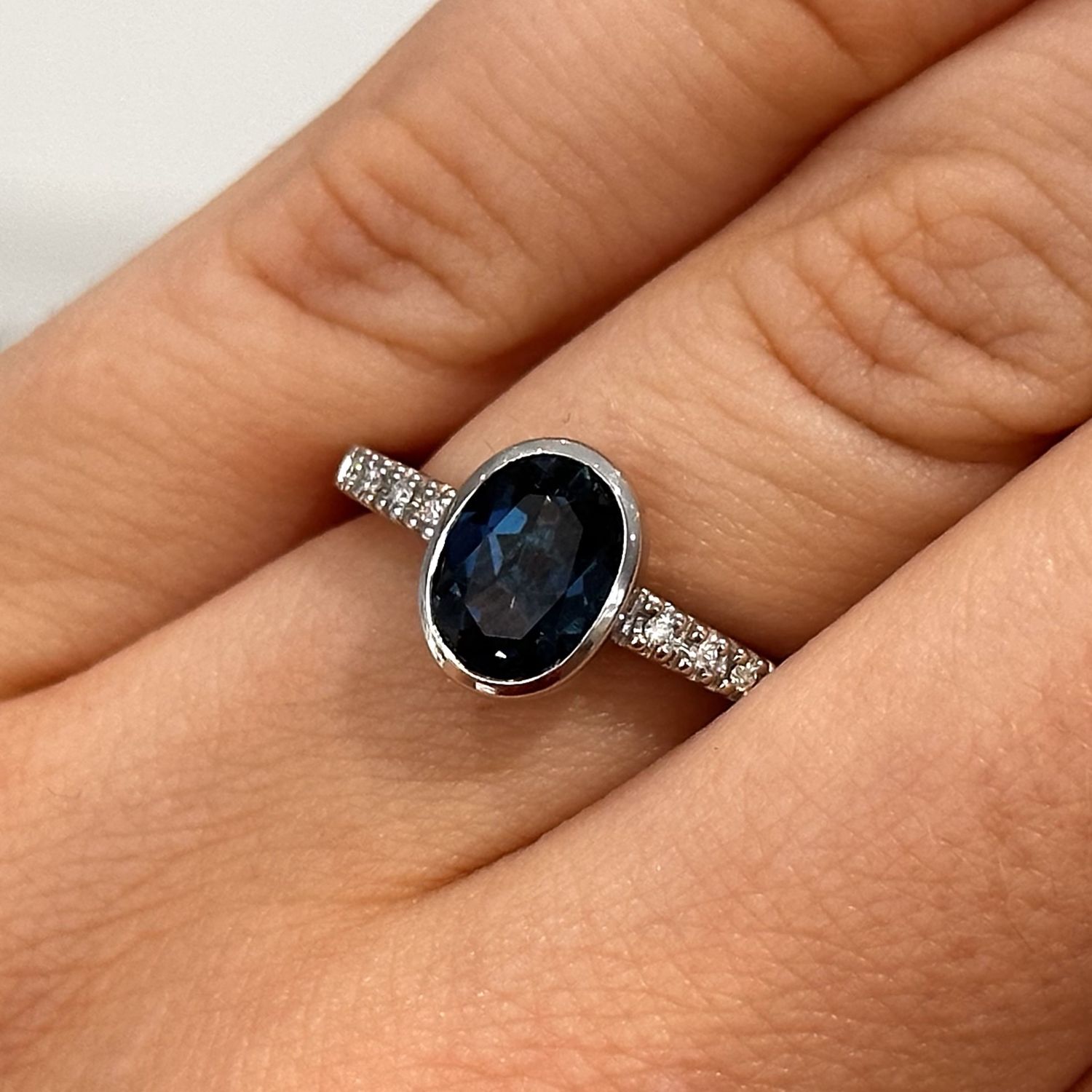 9ct White Gold Oval Topaz and Diamond Ring