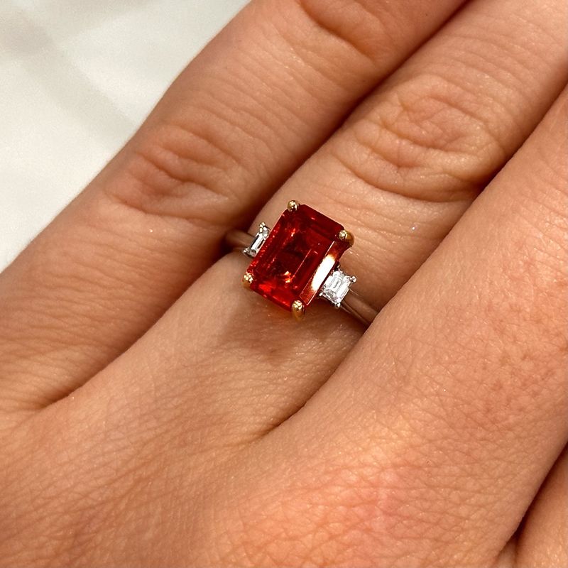 18ct White Gold Fire Opal and Diamond Ring