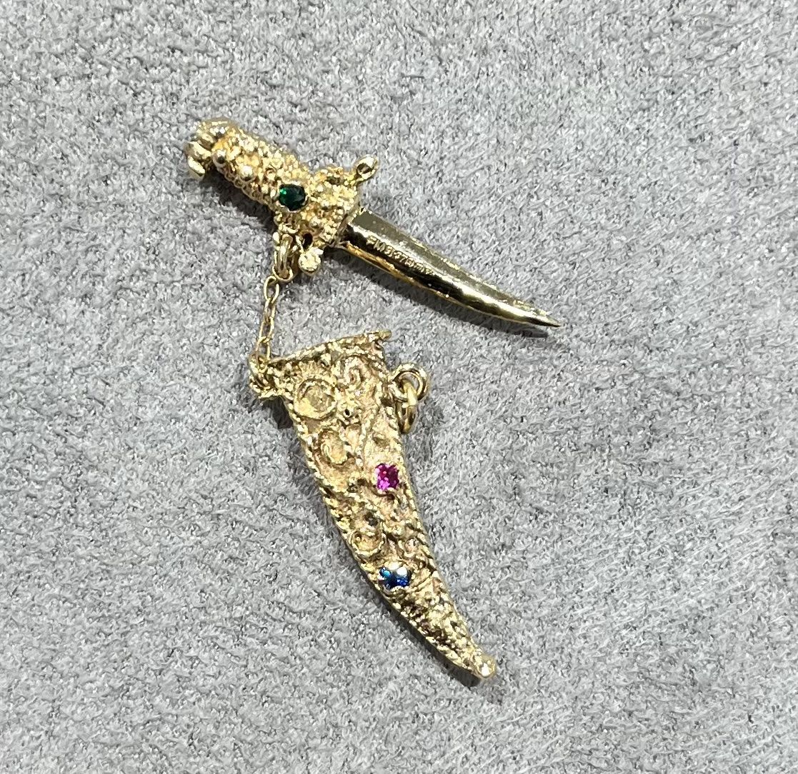 Pre-Owned 9ct Yellow Gold Multi-Gem Dagger Charm