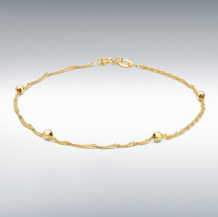 9ct Yellow Gold Balls &amp; Twist Curb Bracelet