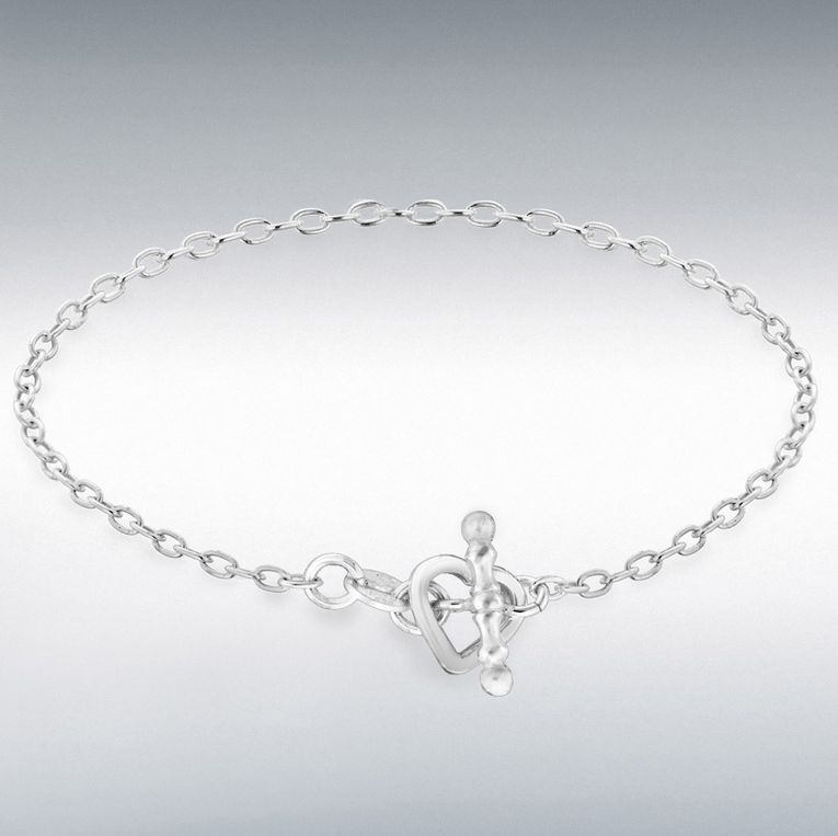 Silver Heart Fastening T-Bar Chain Bracelet
