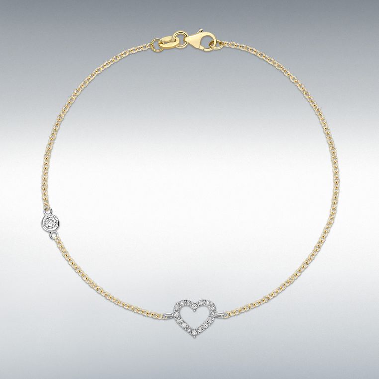 9ct Two-Tone Gold Heart Bracelet