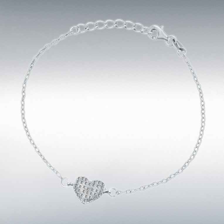 Cubic Zirconia Heart Silver Bracelet 16.5cm/6.5&quot;