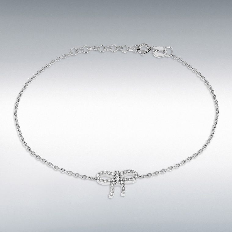 Silver Cubic Zirconia Ribbon Bracelet 19cm/7.5cm