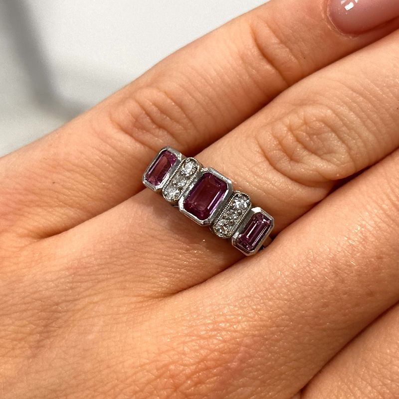 Platinum Pink Sapphire &amp; Diamond Vintage Style Ring 1.2ct