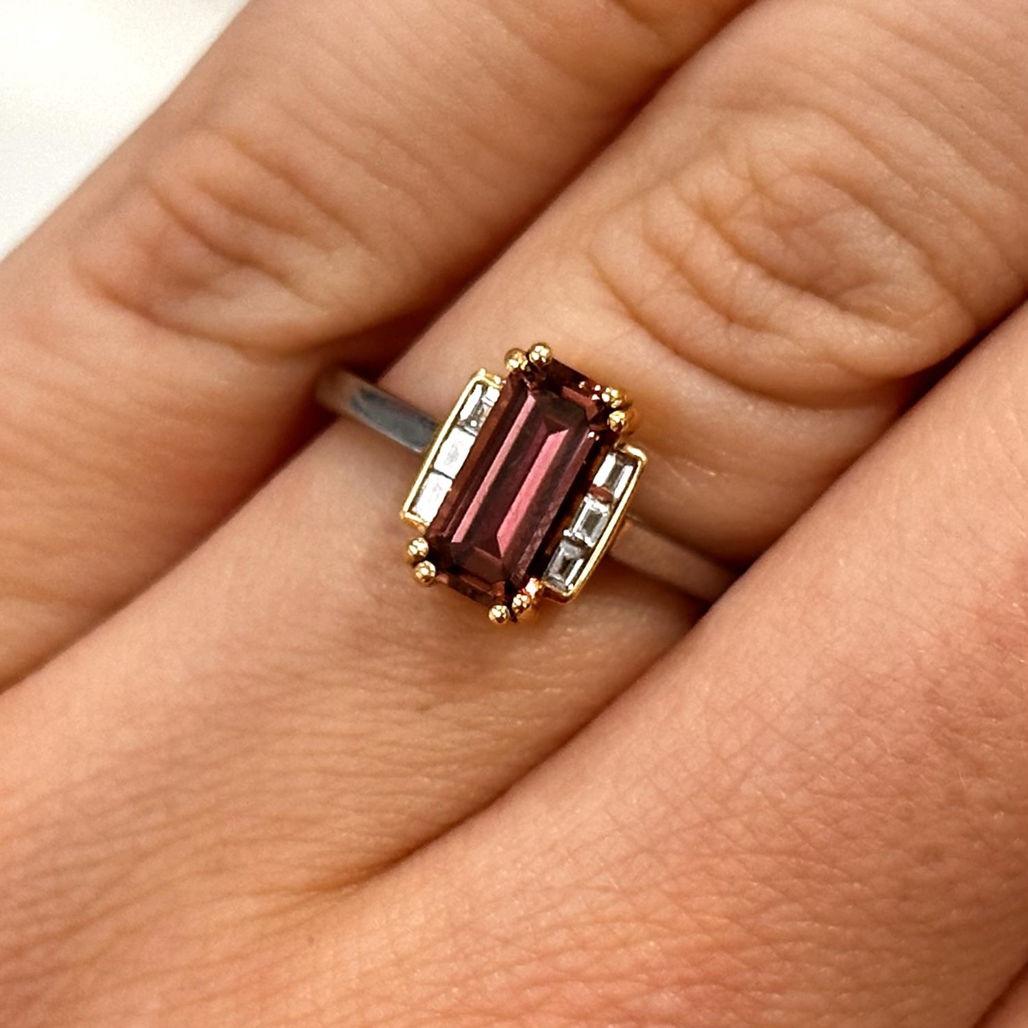 18ct Yellow and White Gold Pink Tourmaline 1.07ct &amp; Diamonds 0.09ct Ring