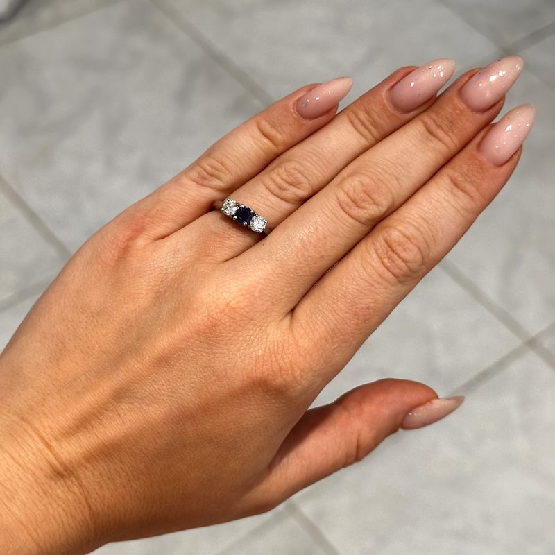 Platinum Sapphire and Diamond  Trilogy Ring