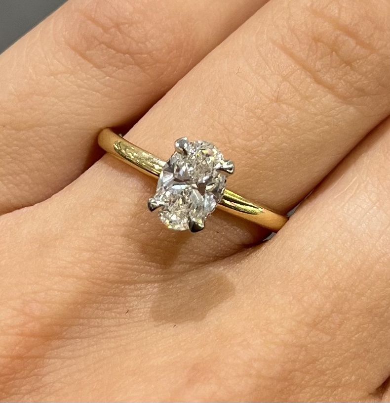 18ct Yellow Gold 0.87ct H Si1 Oval Diamond Solitaire Ring with Hidden Halo
