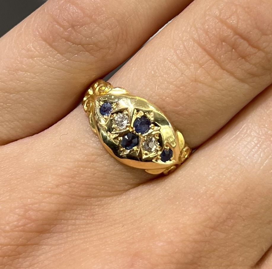 Pre-Owned 18ct Yellow Gold Antique 0.06ct Sapphire &amp; 0.06ct Diamond Ring Circa 1907