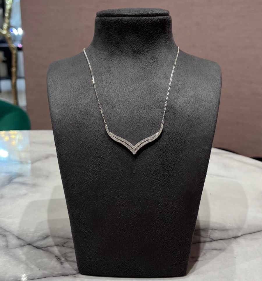Pre-Owned 9ct White Gold 1.00ct Diamond Wishbone Necklace