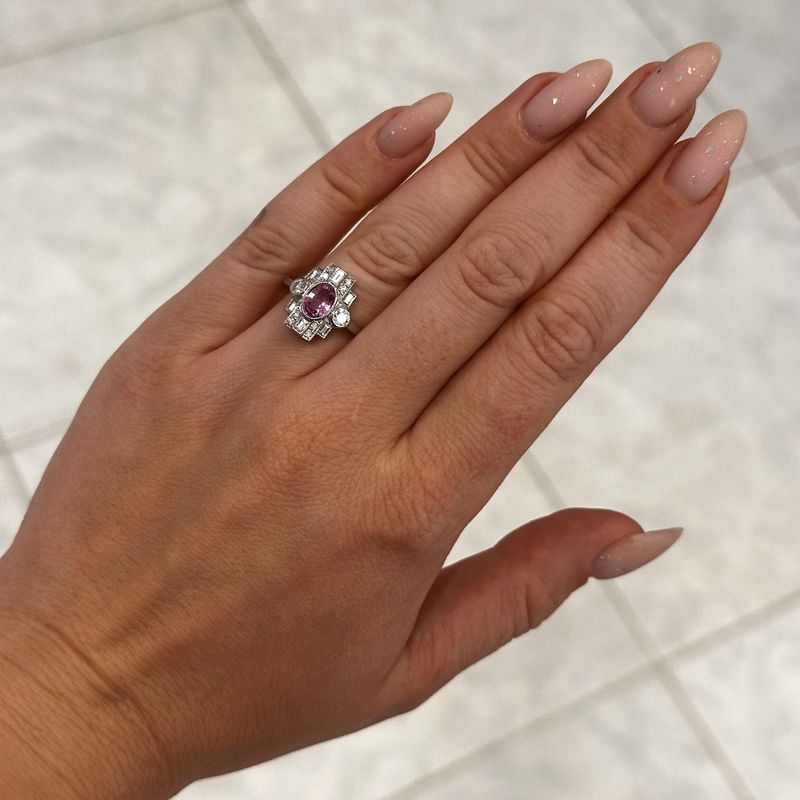 Pre-Owned Platinum Art Deco Style Pink Sapphire 1.00ct &amp; Diamond 0.65ct Ring