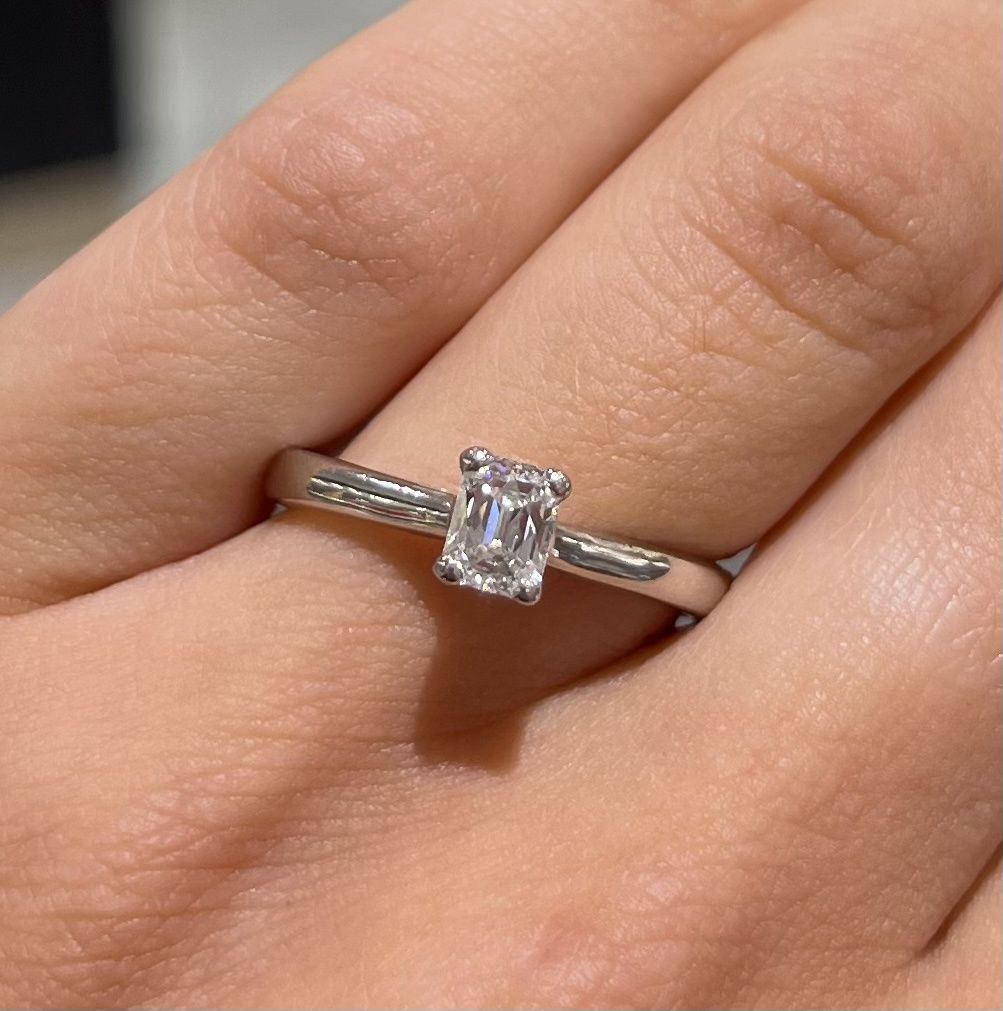 Pre-Owned Platinum 0.42ct Emerald Cut Diamond Ring