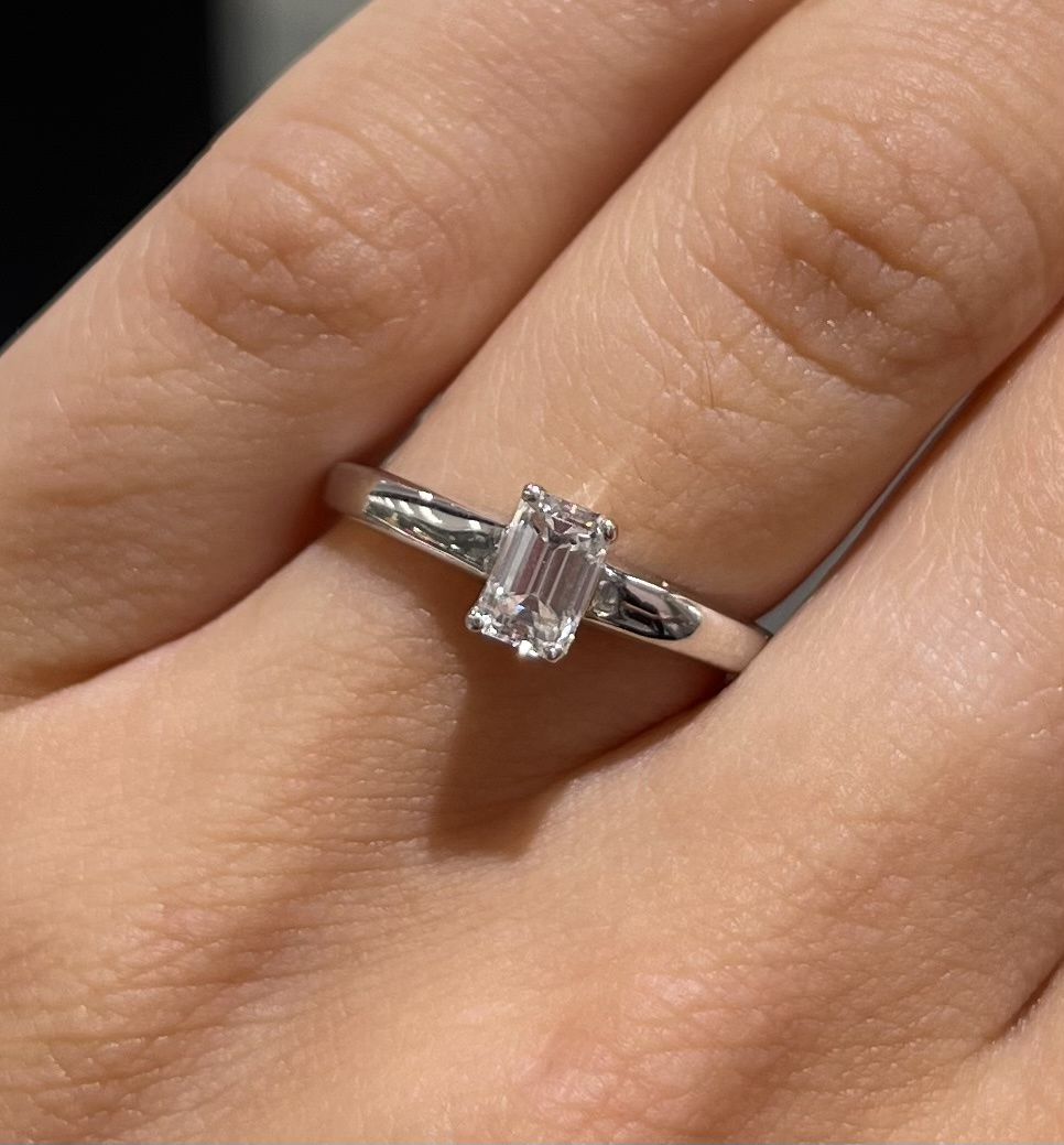 Pre-Owned 18ct White Gold 0.45ct Emerald Cut Diamond Solitaire