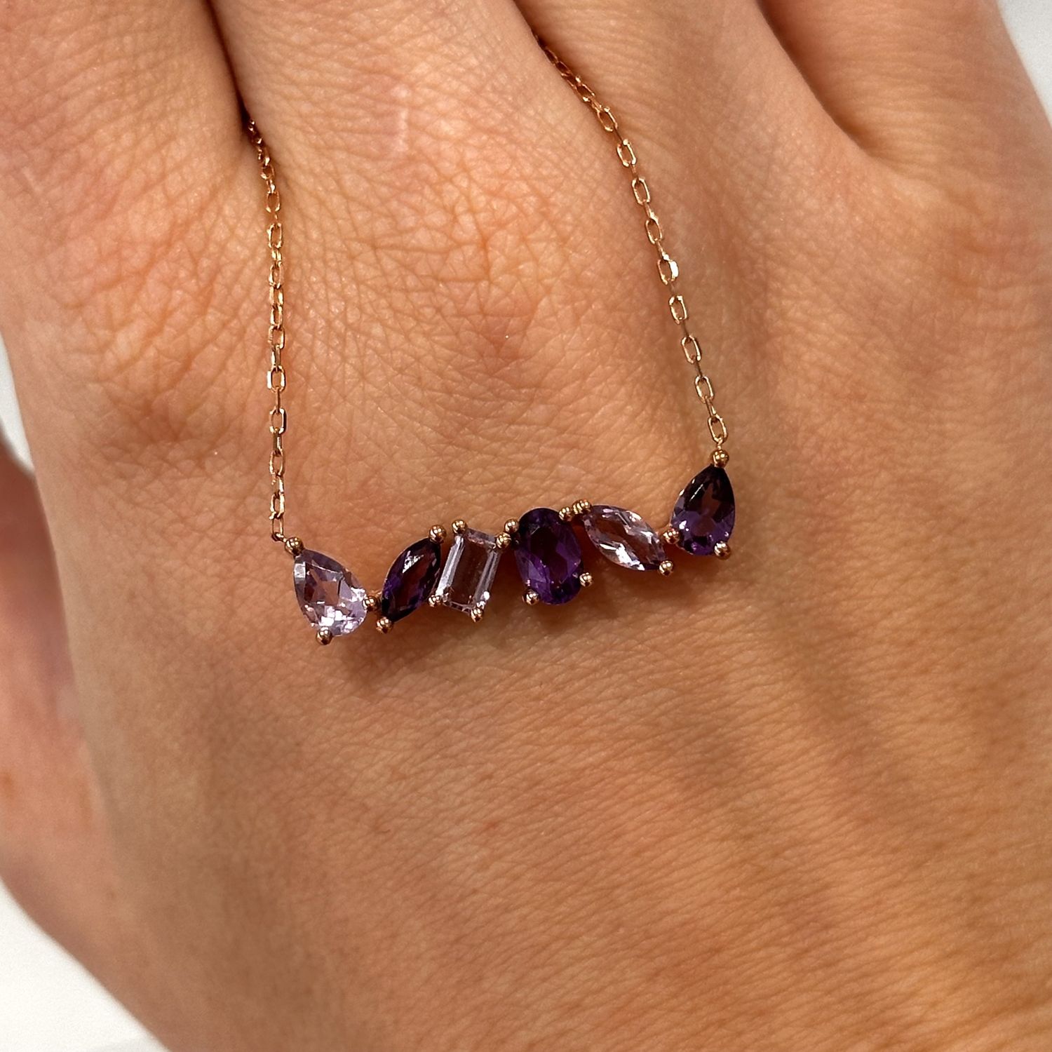 9ct Rose Gold Pink &amp; Purple Amethyst Necklace 1.80ct